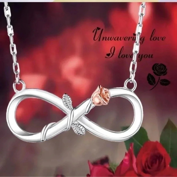 1 LEFT! Silver Infinity Rose Necklace - Picture 2 of 5